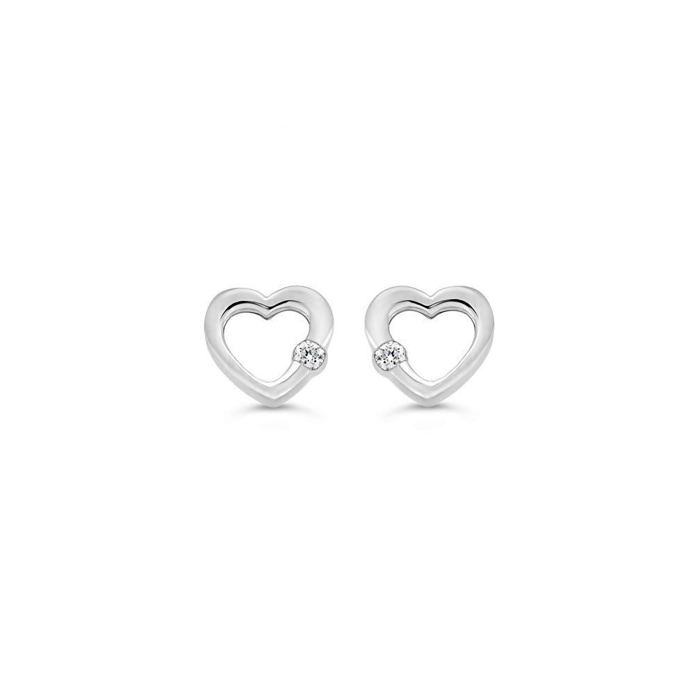 Boucles d'oreilles délicates en or blanc avec cœur ouvert et accents de diamants Victoria's Finest, 0,04 ct, 10 carats