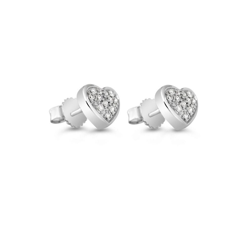 Boucles d'oreilles en or blanc en forme de cœur avec diamants sertis en pavé, 10 carats, 0,10 ct, Victoria's Finest