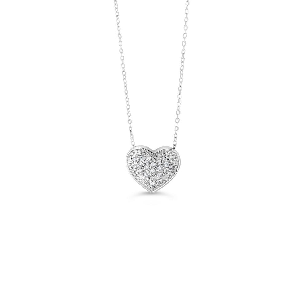 Pendentif en or blanc avec cœur en diamants sertis pavé de Victoria's Finest et chaîne réglable de 18 po, 10 carats, 0,10 ct