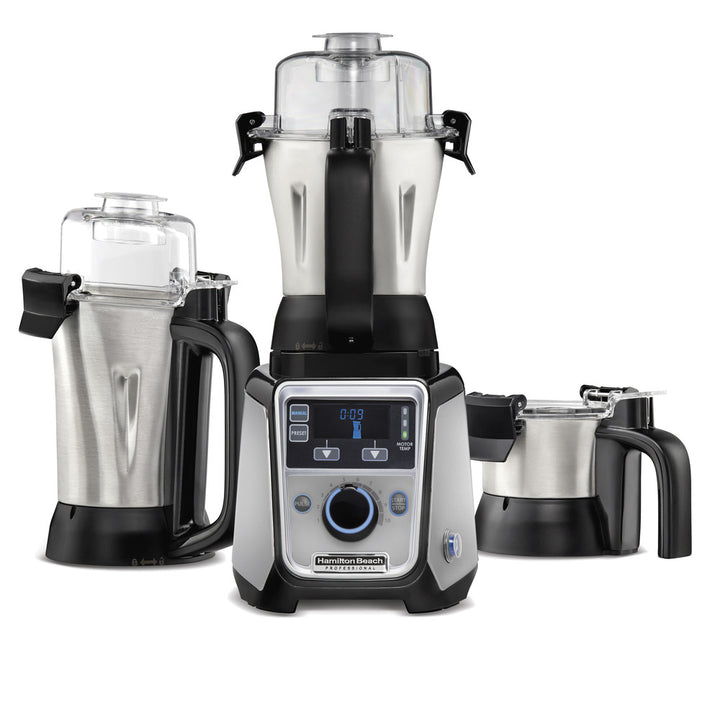 Mixeur/extracteur de jus/broyeur professionnel Hamilton Beach 2,2 CV 120 V avec 3 pots en acier inoxydable