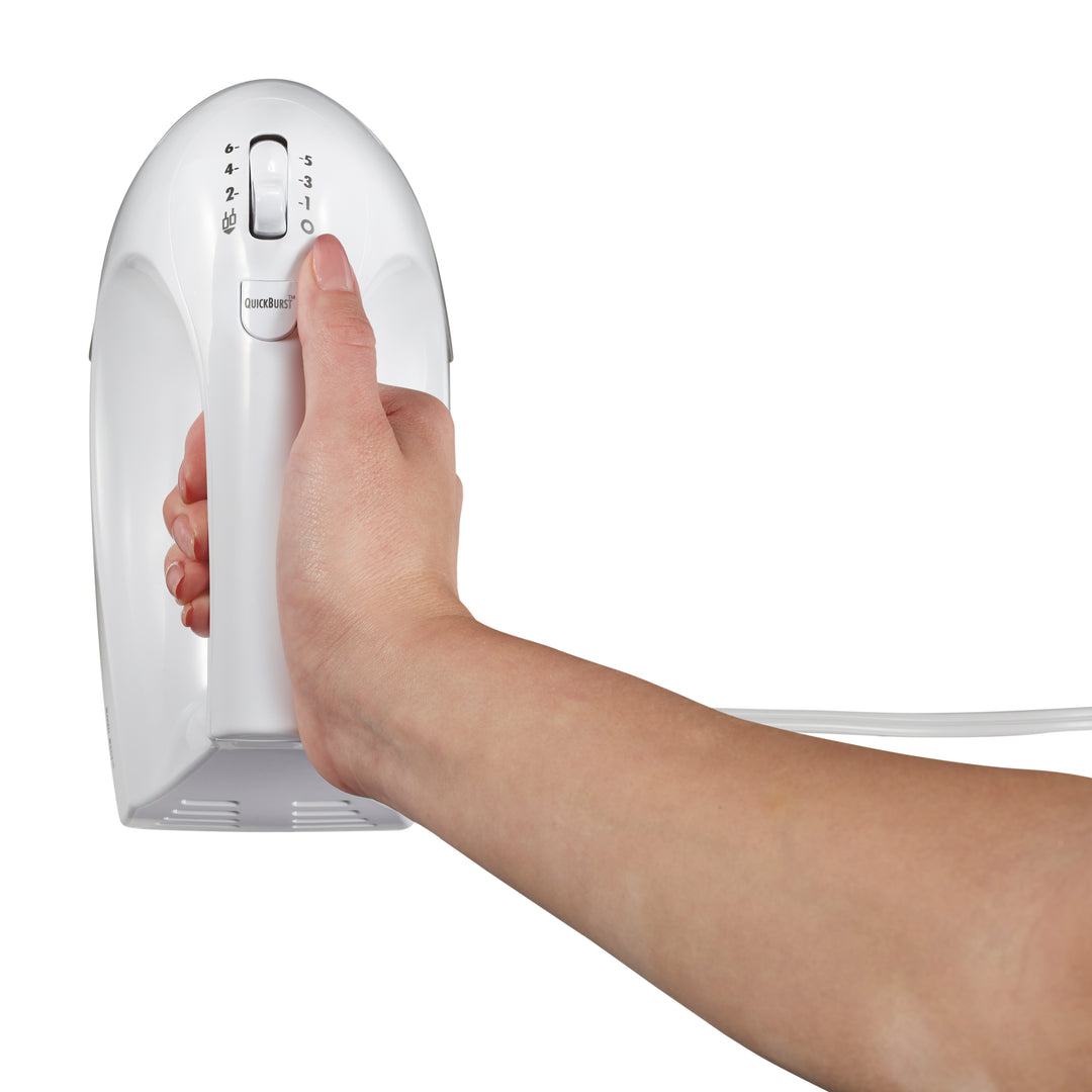 Hamilton Beach 6 Speed Hand Mixer with Snap-On Case - White