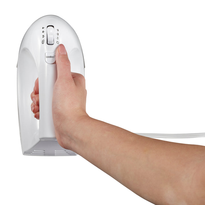 Hamilton Beach 6 Speed Hand Mixer with Snap-On Case - White