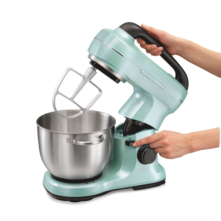 Hamilton Beach 7 Speed Stand Mixer with 4 Quart Stainless Steel Bowl - Aqua