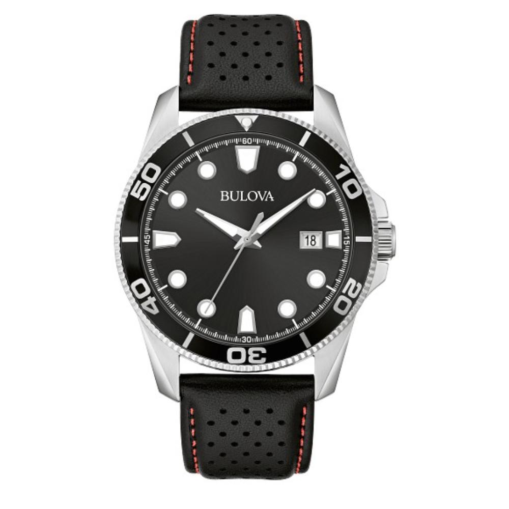 Bulova Men's Watch with Leather Strap - Black