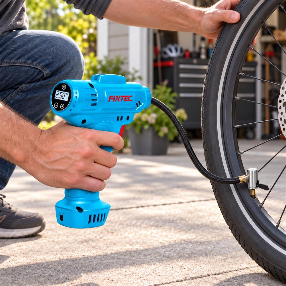 Compresseur d'air/gonfleur de pneus portatif sans fil 7,4 V pour voiture, 150 PSI, 12 L/min, manomètre numérique FIXTEC