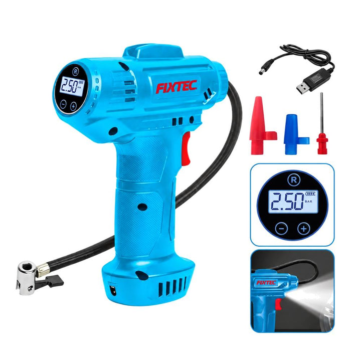 Compresseur d'air/gonfleur de pneus portatif sans fil 7,4 V pour voiture, 150 PSI, 12 L/min, manomètre numérique FIXTEC