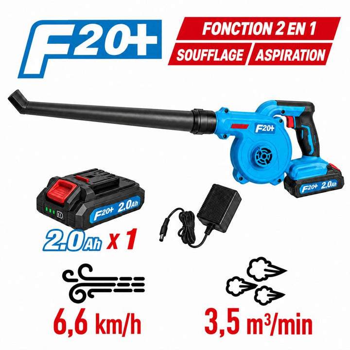 Souffleur/aspirateur sans fil 20 V avec batterie, chargeur et accessoires FIXTEC 