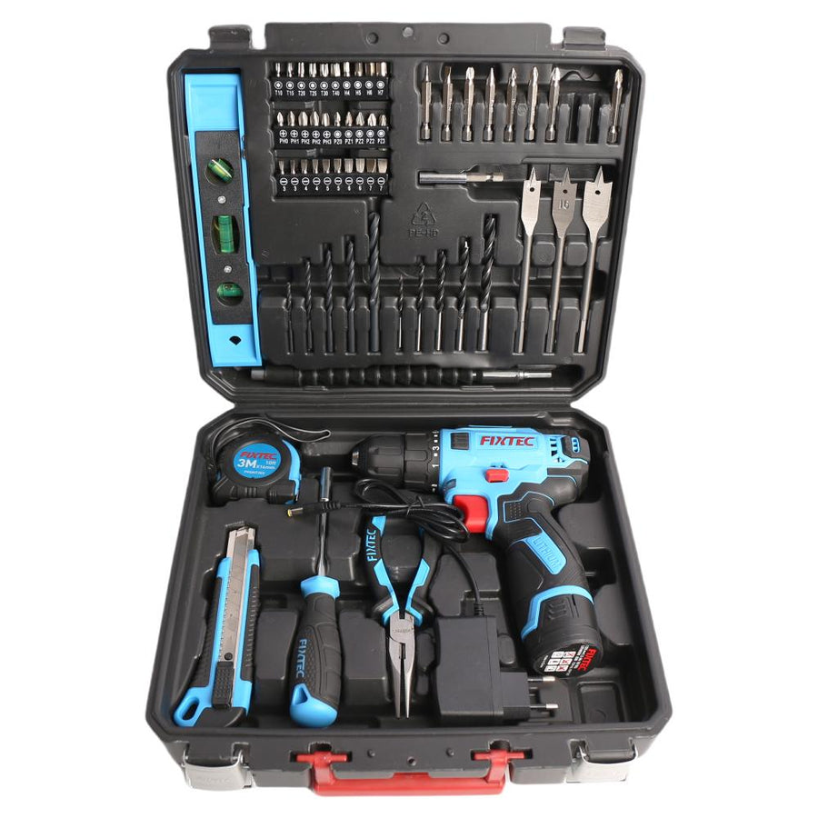 FIXTEC 12V cordless Drill Kit with Battery, Charger & 60 Piece ...
