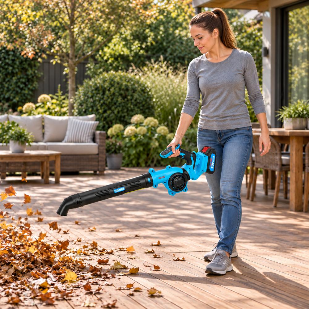 FIXTEC 20V Cordless Garden Blower Kit with Battery, Charger & Accessories