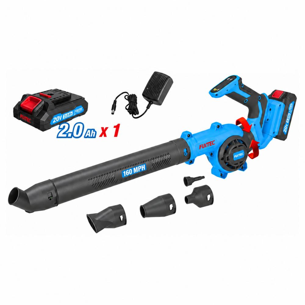 FIXTEC 20V Cordless Garden Blower Kit with Battery, Charger & Accessories