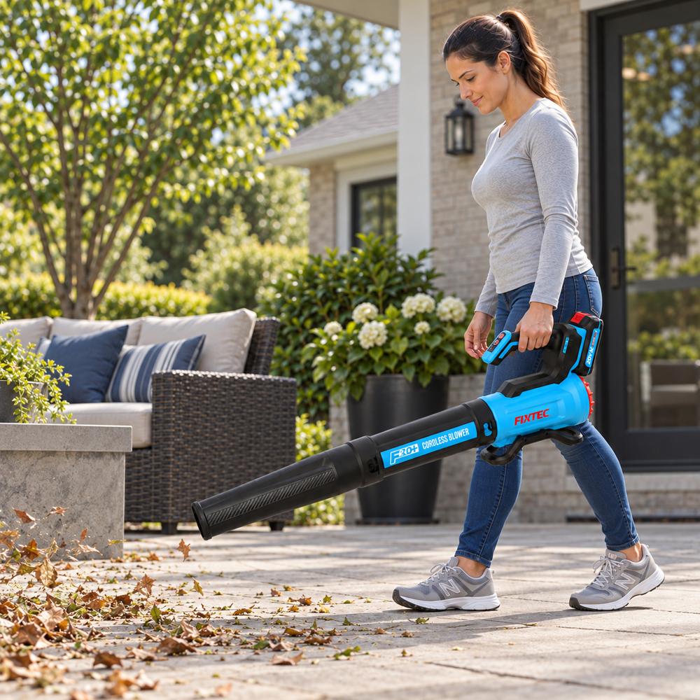 FIXTEC 20V Cordless Dual Speed Garden Blower Kit with Battery and Charger