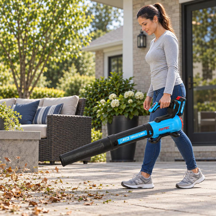 FIXTEC 20V Cordless Dual Speed Garden Blower Kit with Battery and Charger