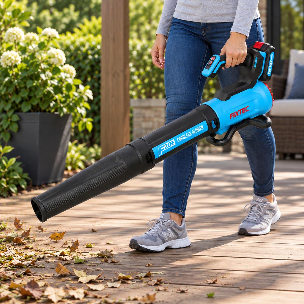 FIXTEC 20V Cordless Dual Speed Garden Blower Kit with Battery and Charger