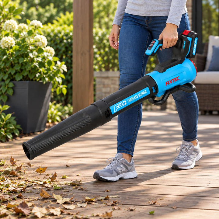 FIXTEC 20V Cordless Dual Speed Garden Blower Kit with Battery and Charger