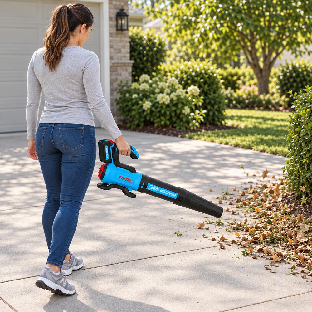 FIXTEC 20V Cordless Dual Speed Garden Blower Kit with Battery and Charger