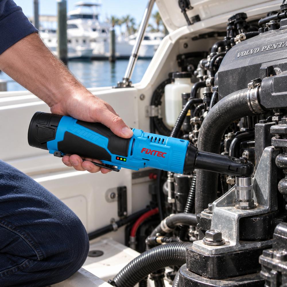 FIXTEC 12V Cordless Ratchet Wrench Kit with (2) Batteries, USB-C Charging