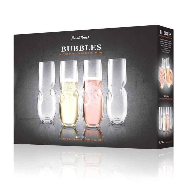 Final Touch® BUBBLES Sparkling Wine / Champagne Stemless Glasses - Set of 4