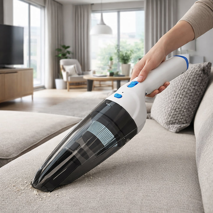 Panni 8V Cordless Hand Vacuum with USB Charging, Crevice Tool, Dusting Attachment and Wide Dusting Brush, White