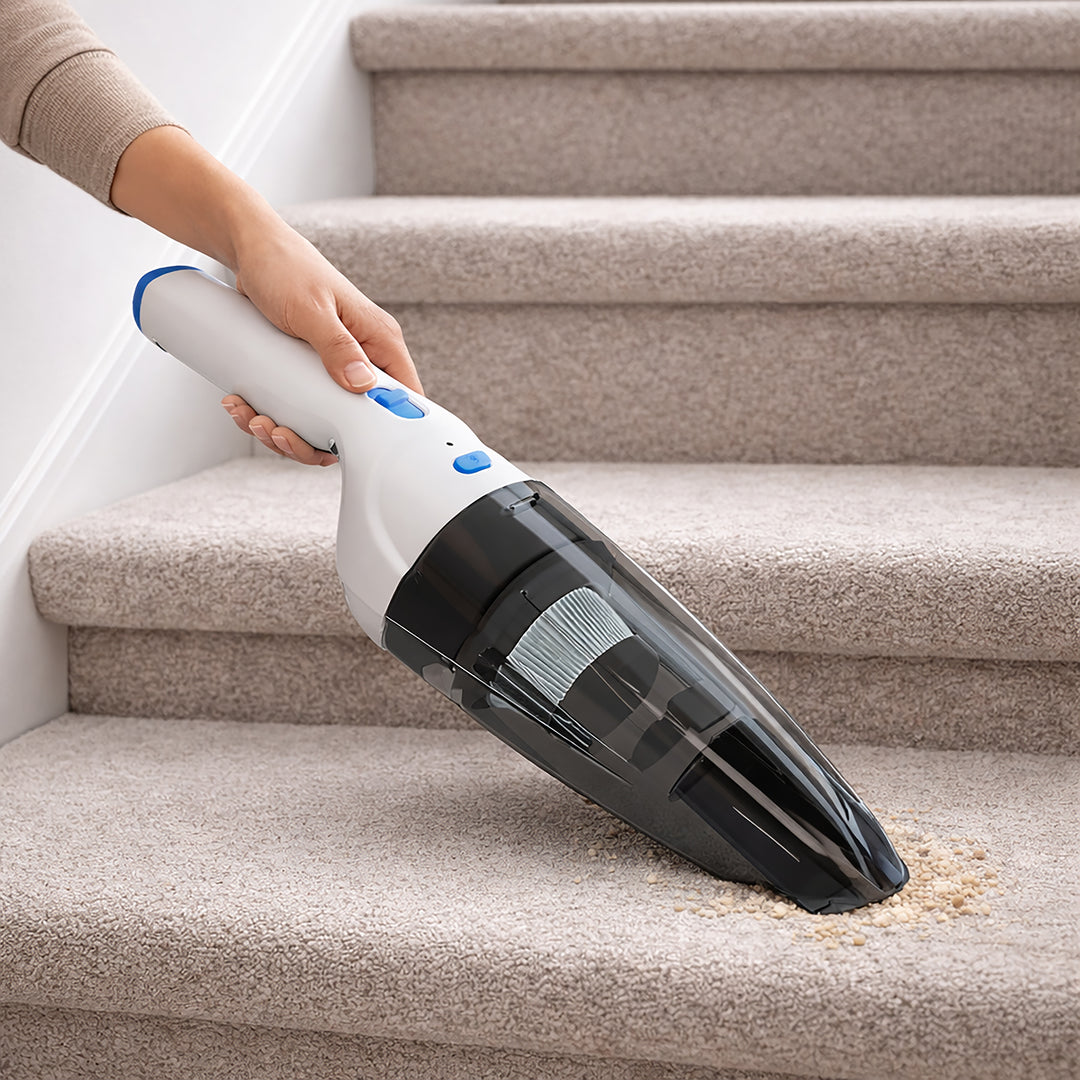 Panni 8V Cordless Hand Vacuum with USB Charging, Crevice Tool, Dusting Attachment and Wide Dusting Brush, White