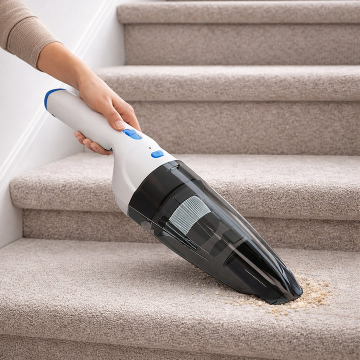 Panni 8V Cordless Hand Vacuum with USB Charging, Crevice Tool, Dusting Attachment and Wide Dusting Brush, White