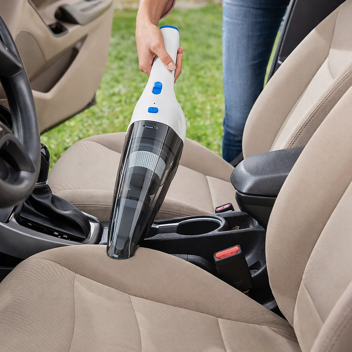 Panni 8V Cordless Hand Vacuum with USB Charging, Crevice Tool, Dusting Attachment and Wide Dusting Brush, White