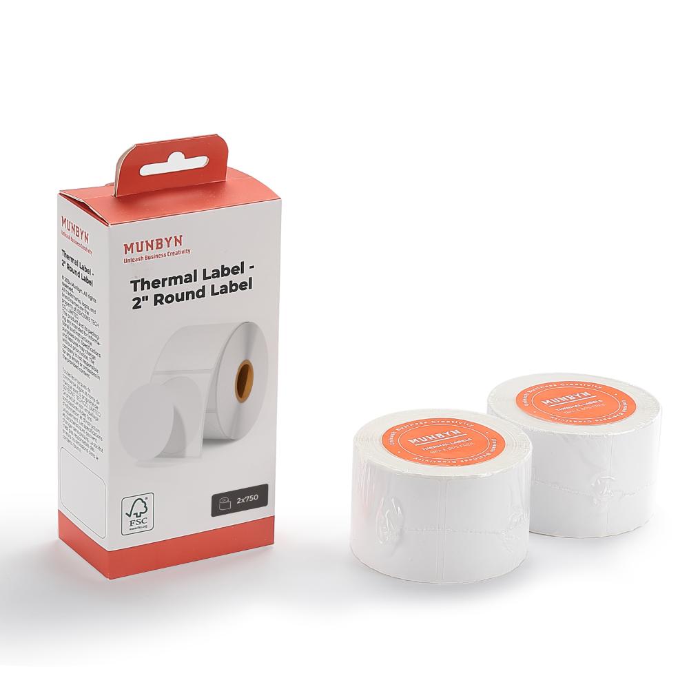 Munbyn 2" Circle Thermal Labels – White, 2 Rolls (750/roll)