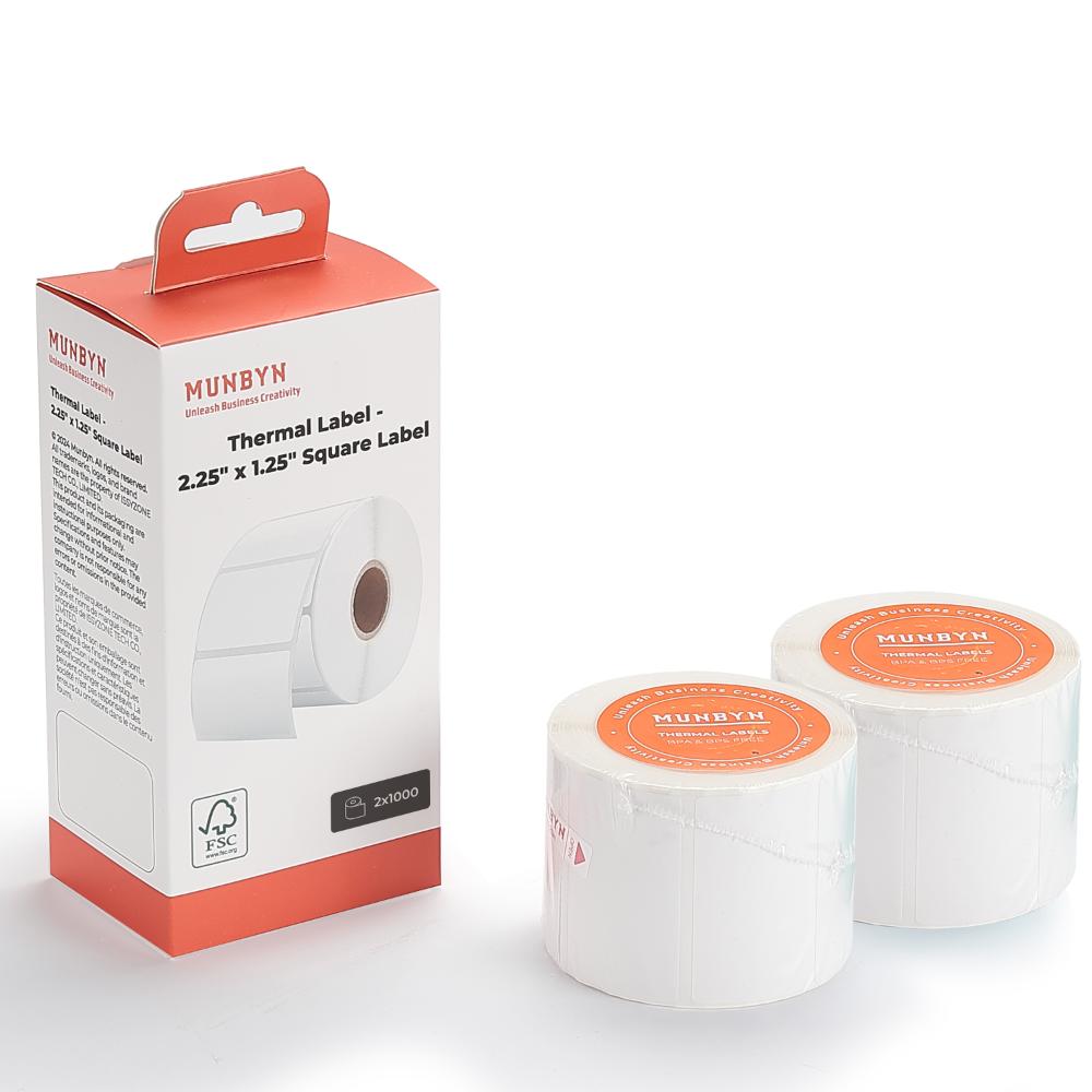 Munbyn 2.25x1.25" Thermal Labels – White, 2 Rolls (1000/roll)