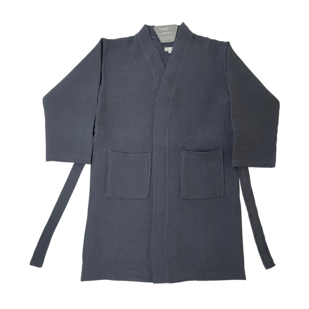 Talesma Waffle Kimono Bathrobe with Loops - Grey - Large / Extra Large