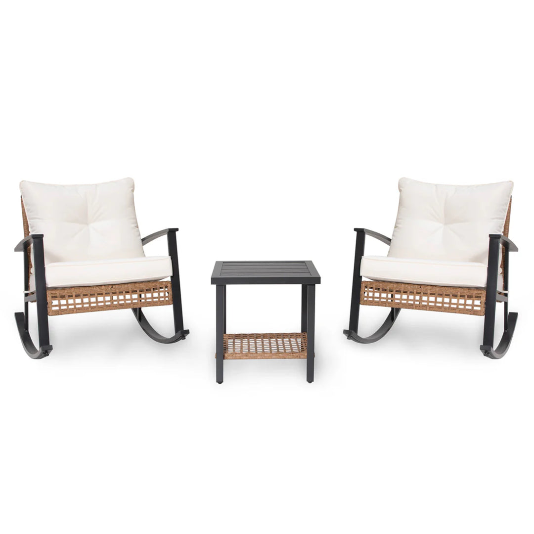 Lausaint 3 Piece Patio Outdoor Rocking Conversation Set