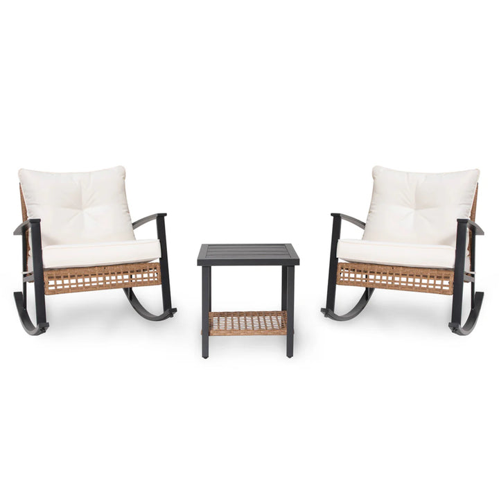 Lausaint 3 Piece Patio Outdoor Rocking Conversation Set