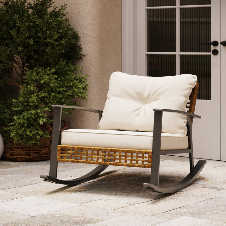 Lausaint 3 Piece Patio Outdoor Rocking Conversation Set