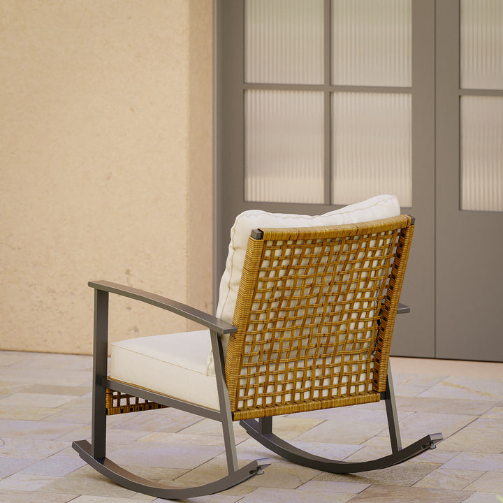 Lausaint 3 Piece Patio Outdoor Rocking Conversation Set