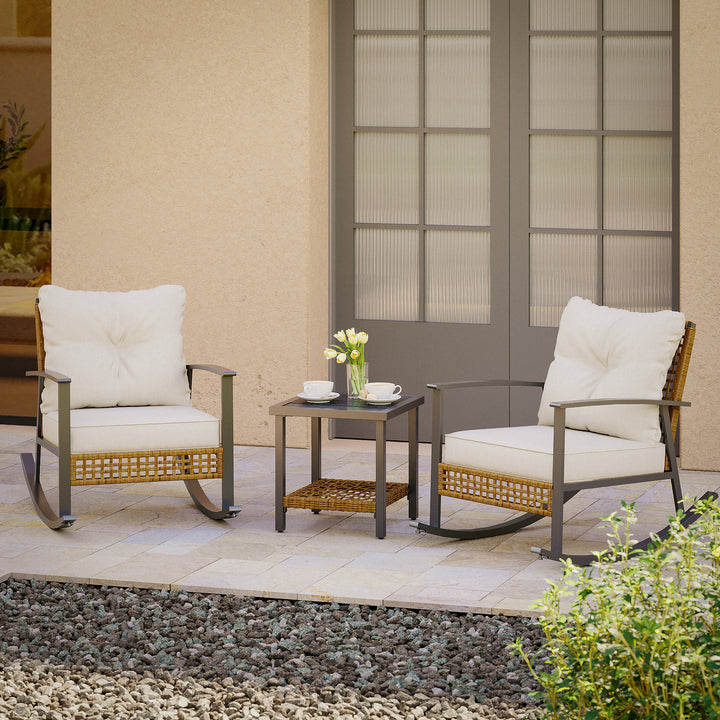 Lausaint 3 Piece Patio Outdoor Rocking Conversation Set
