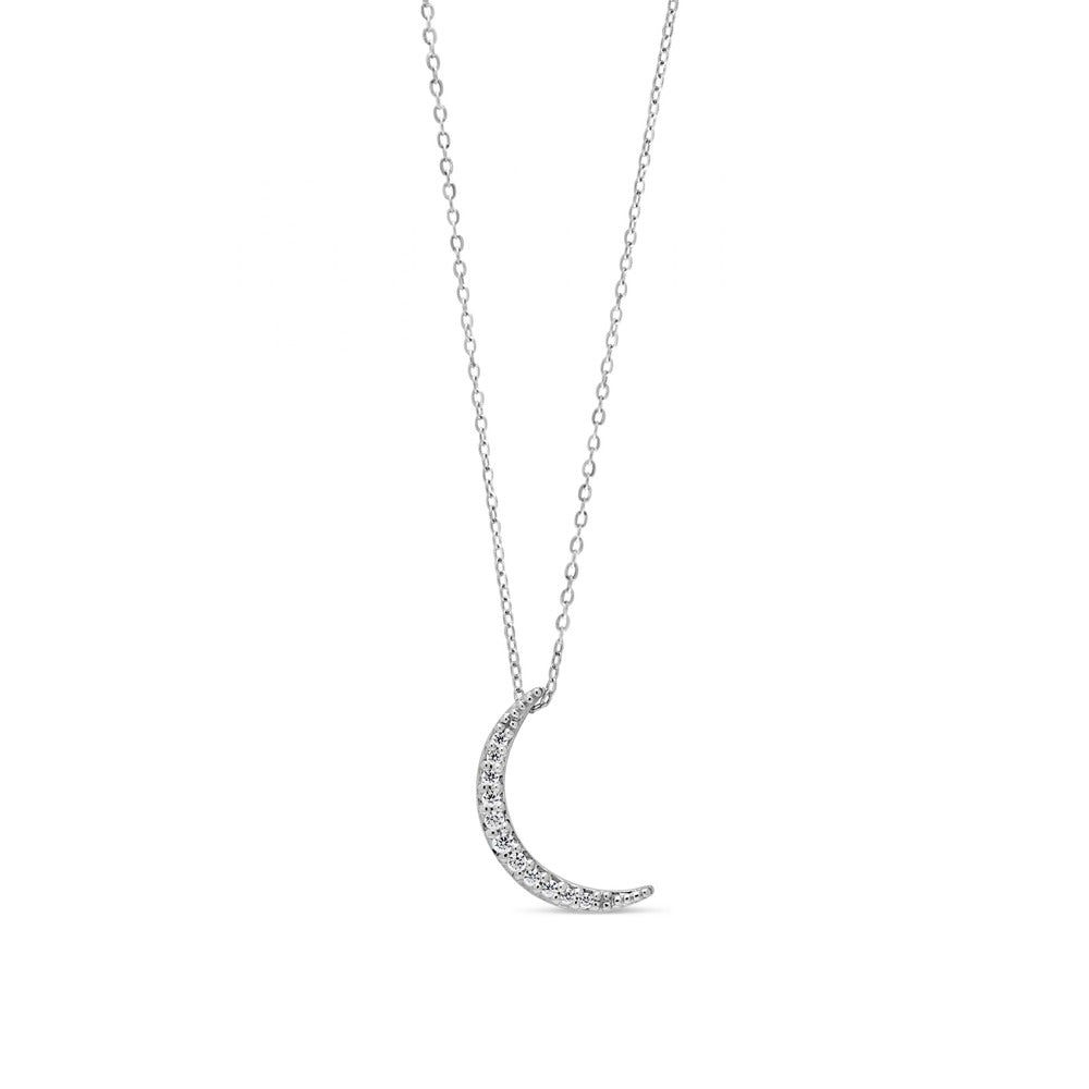 Victoria's Finest White Gold Crescent Moon Pendant Sparkles with Diamonds, 10k, 18" adjustable chain, .04tcw