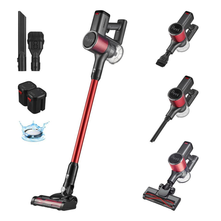 Panni S1 MAX 4-in-1 Cordless Stick Vacuum with Brushless Motor and 2 Batteries - Red