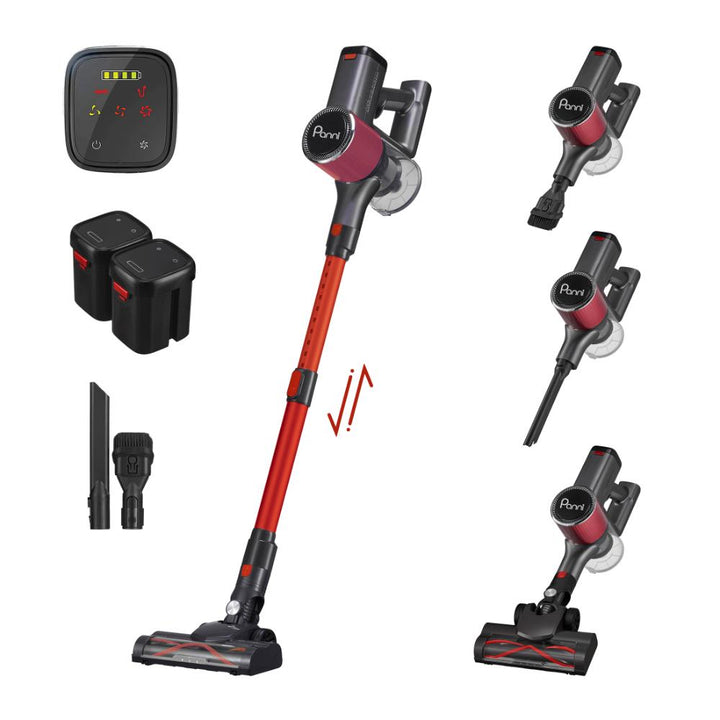 Aspirateur-balai sans fil Panni 4-en-1 avec moteur sans balais et 2 batteries, S2 MAX – Rouge