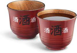 Coupes à saké en bois Final Touch® - Lot de 2 - Rouge